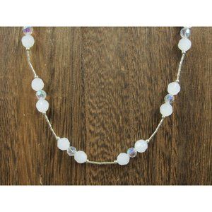 20 Inch Sterling Silver Rustic Faux Light Tone Crystals Necklace